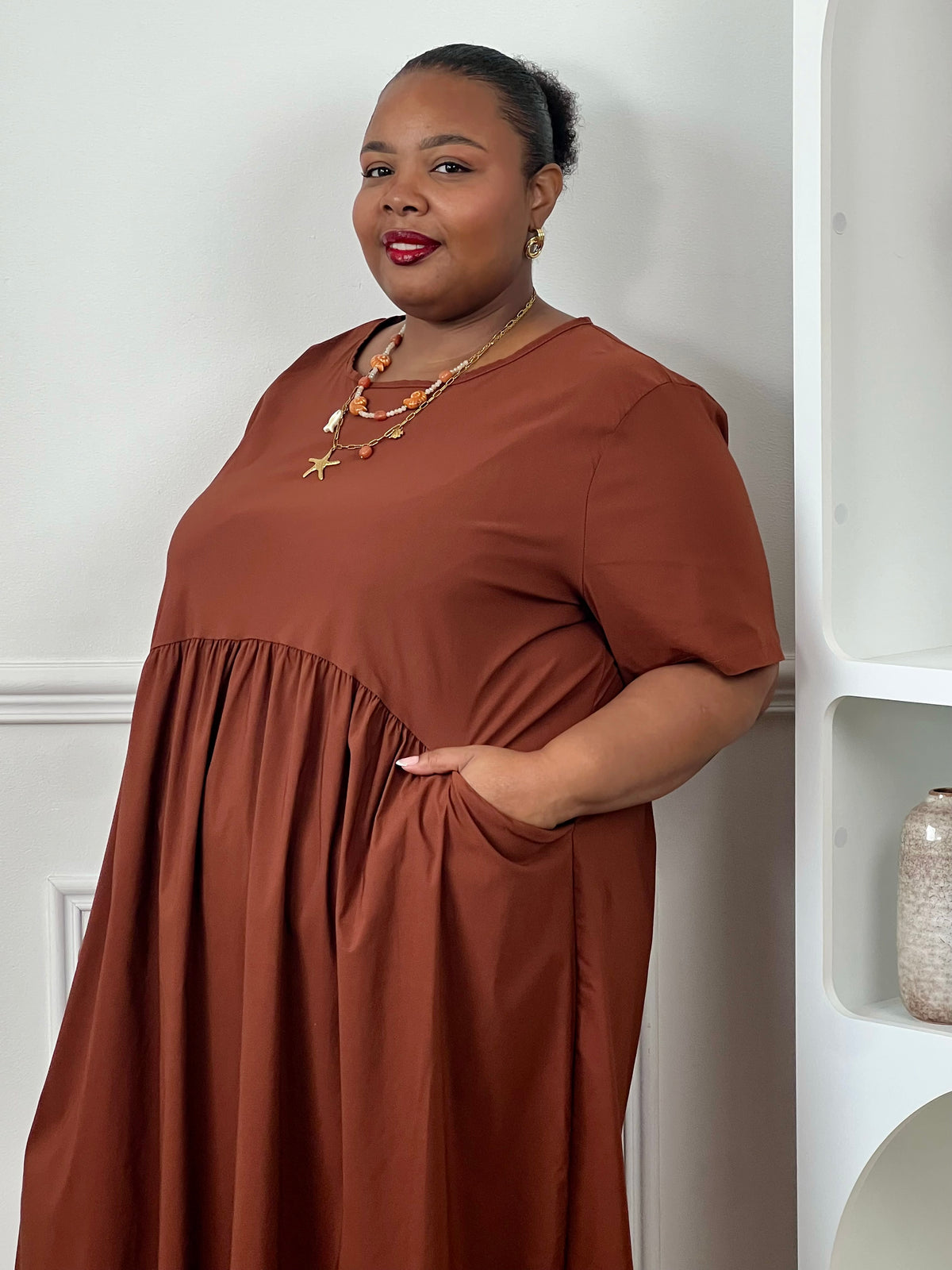 Robe ample terracotta grande taille : Sandra