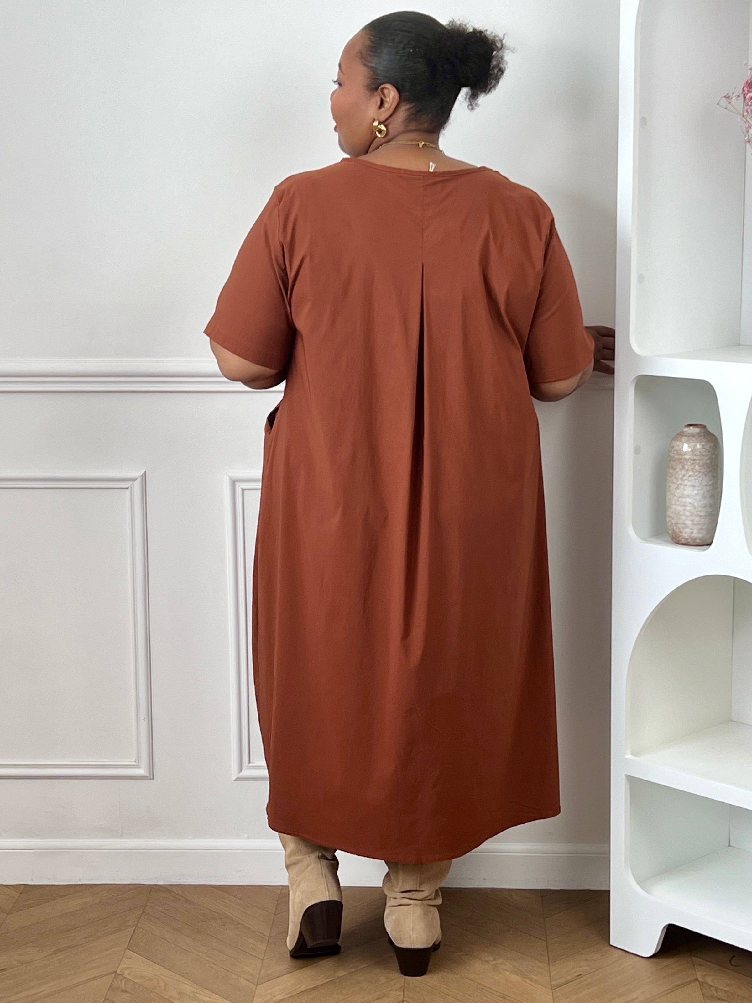 Robe ample terracotta grande taille : Sandra