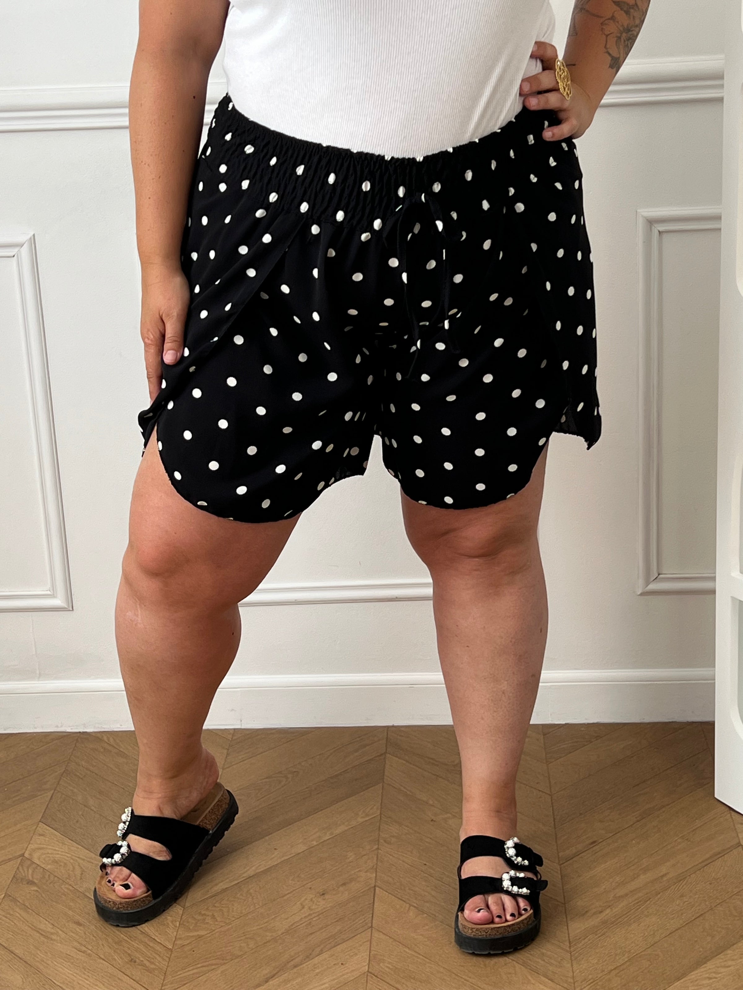 Short grande taille femme ronde motifs pois élastique taille – Loïcia
