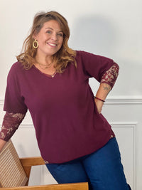 Dos du sous-pull bordeaux grande taille Esperanza – Manches longues et col rond, Made in Italy | Loïcia