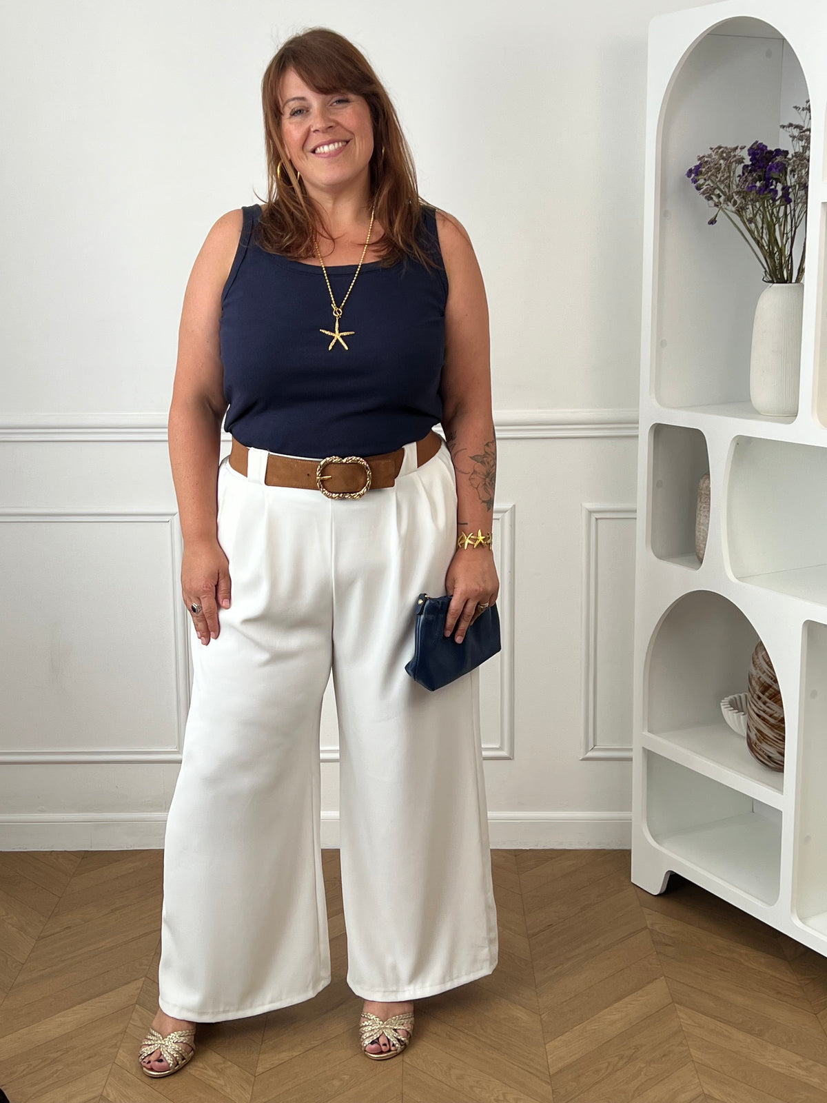 Top bleu marine femme ronde coton viscose taille unique 44/48 – Loïcia
