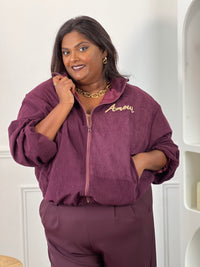Bomber prune en velours grande taille femme – Arlo inscription Amour | Loïcia