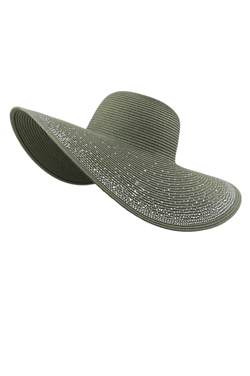 Chapeau effet paille capeline à strass kaki : Playa