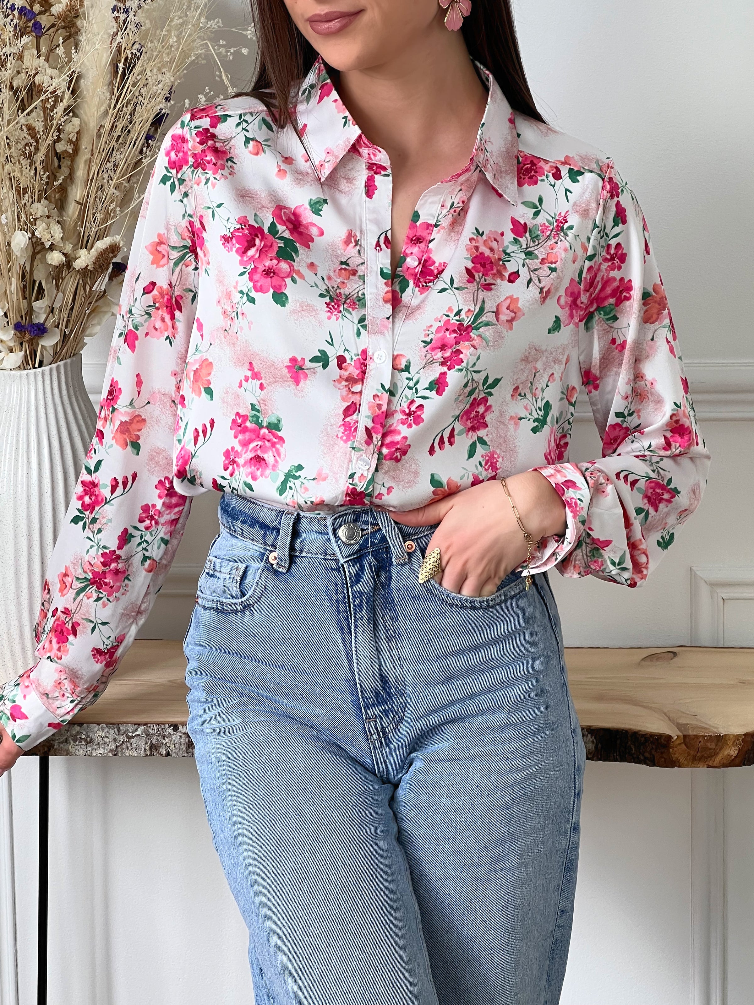 Chemise manches longues a motif floral femme Loicia