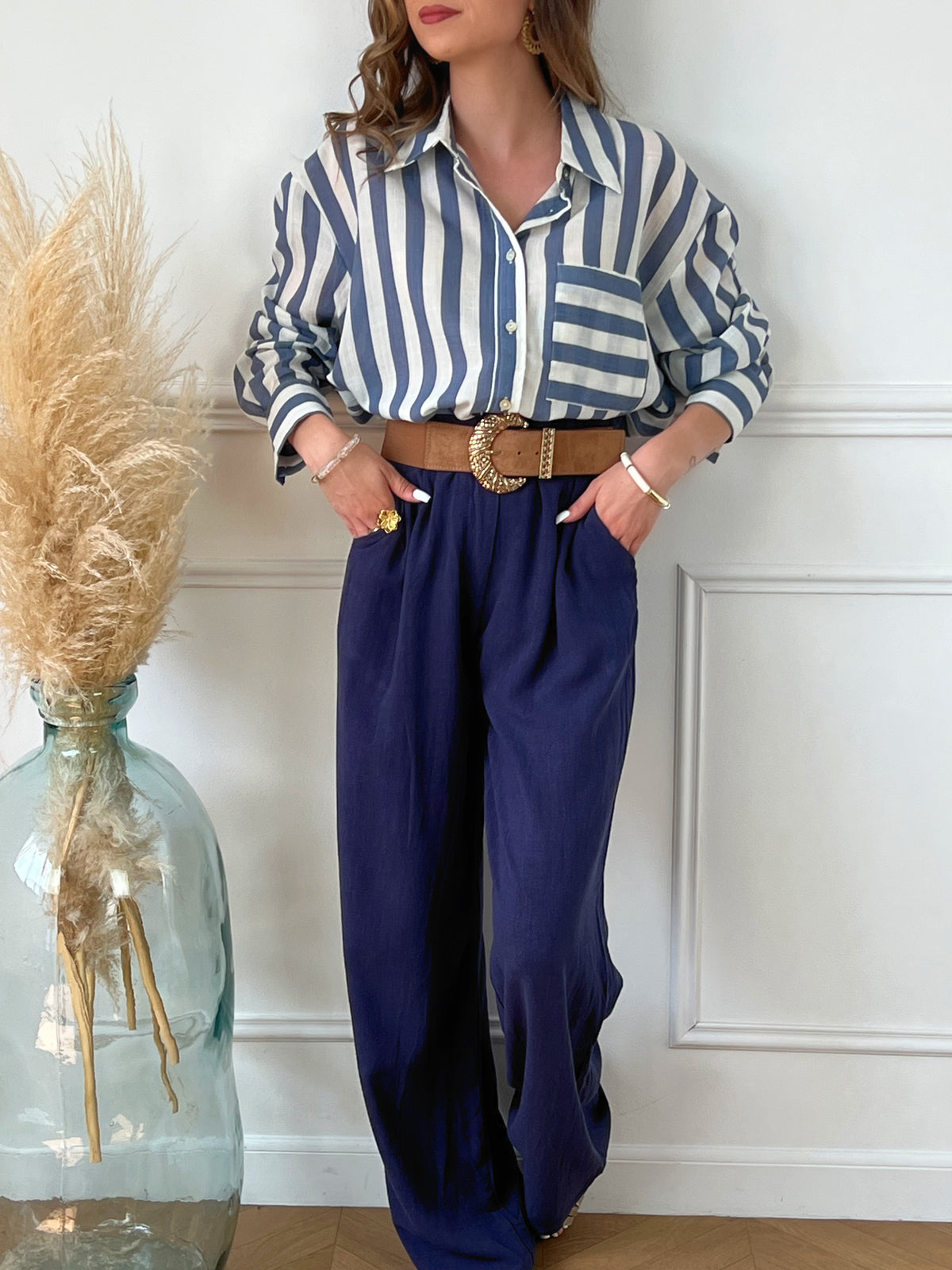 Pantalon bleu en lin : Loman - Loïcia
