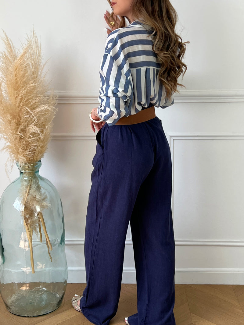 Pantalon bleu en lin : Loman - Loïcia