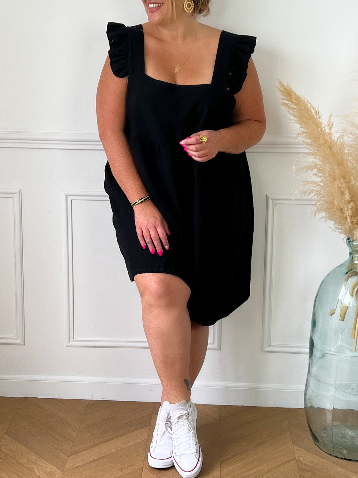 Robe courte noire en gaze de coton : Amia