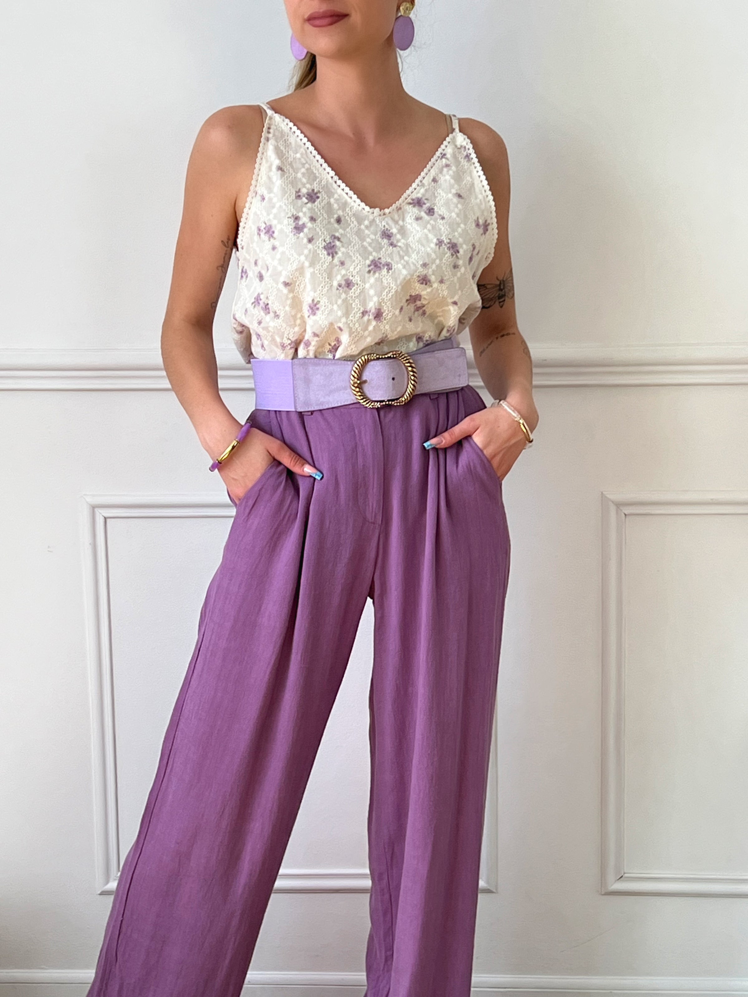 Pantalon violet en lin : Loman - Loïcia