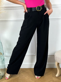 Pantalon noir taille haute femme Pantalon noir Coupe droite Fermeture à zip avec un bouton Passants pour ceinture 2 poches à l'avant 2 poches factices à l'arrière Couleur : noir Composition : 100% Polyester Lavage à la main obligatoire Made in P.R.C