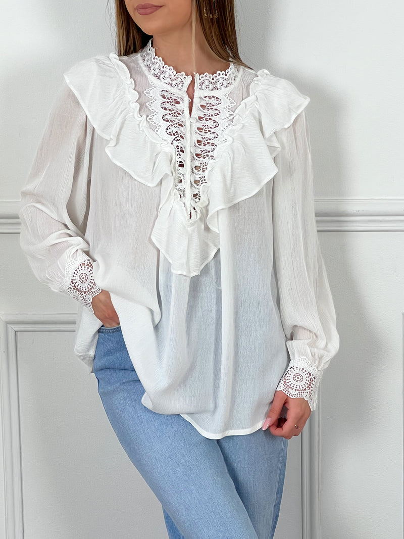 Chemise femme blanche ajourée – Loïcia - Main Image