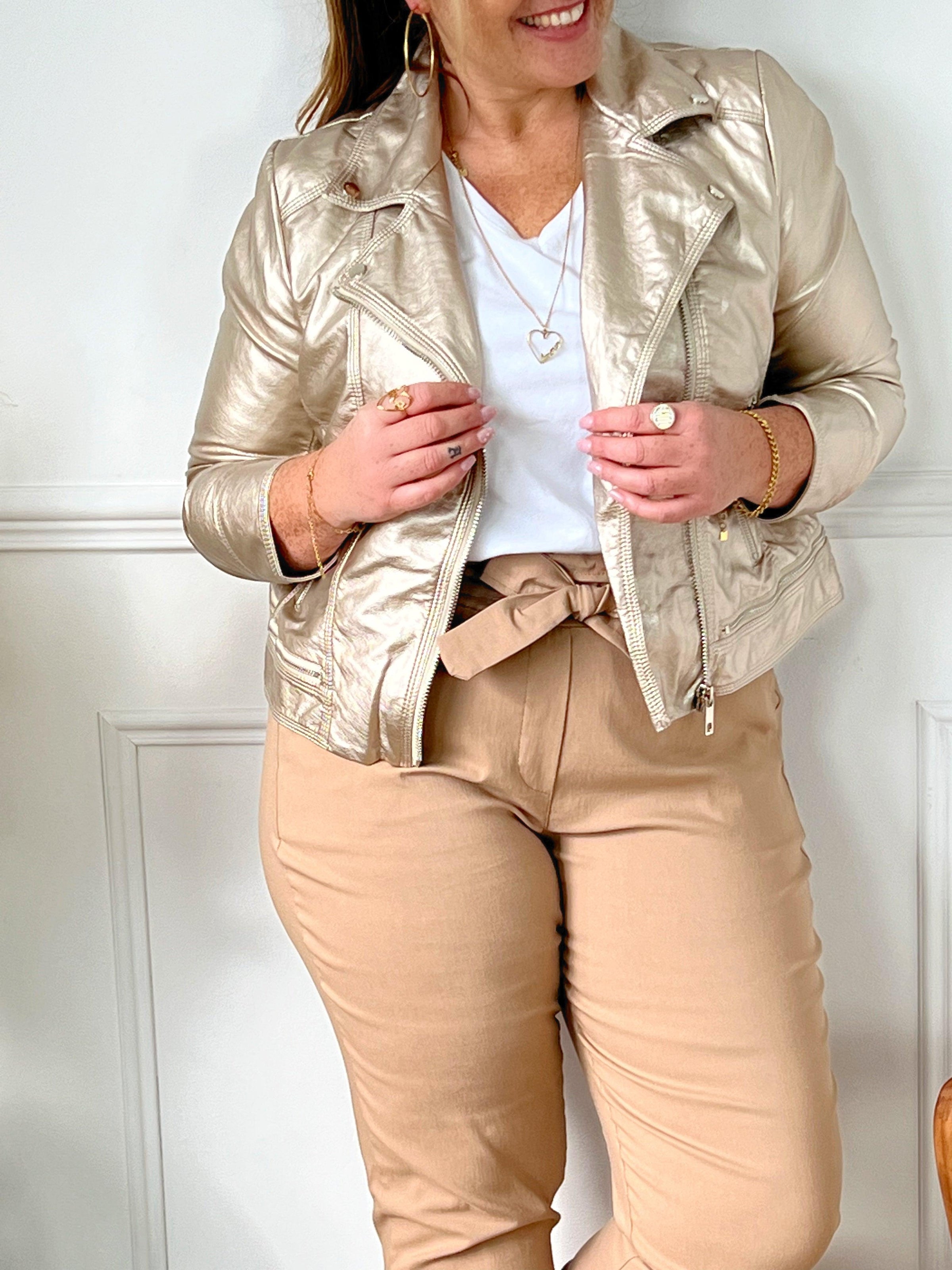 Veste Cuir Perfecto Femme Doré Veste Courte Veste Cuir Oakwood