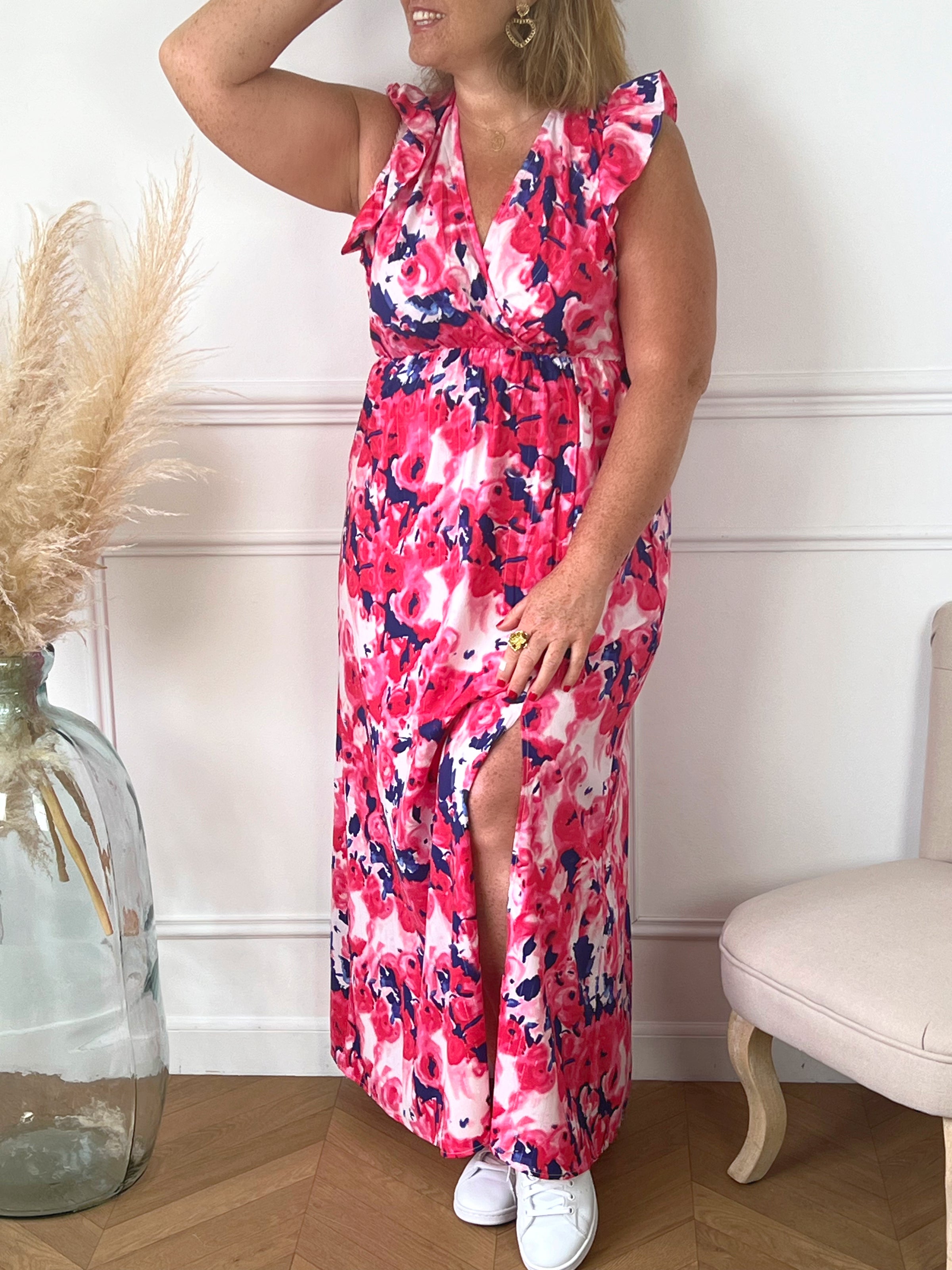 Robe color e rose blanche et violette grande taille femme avec