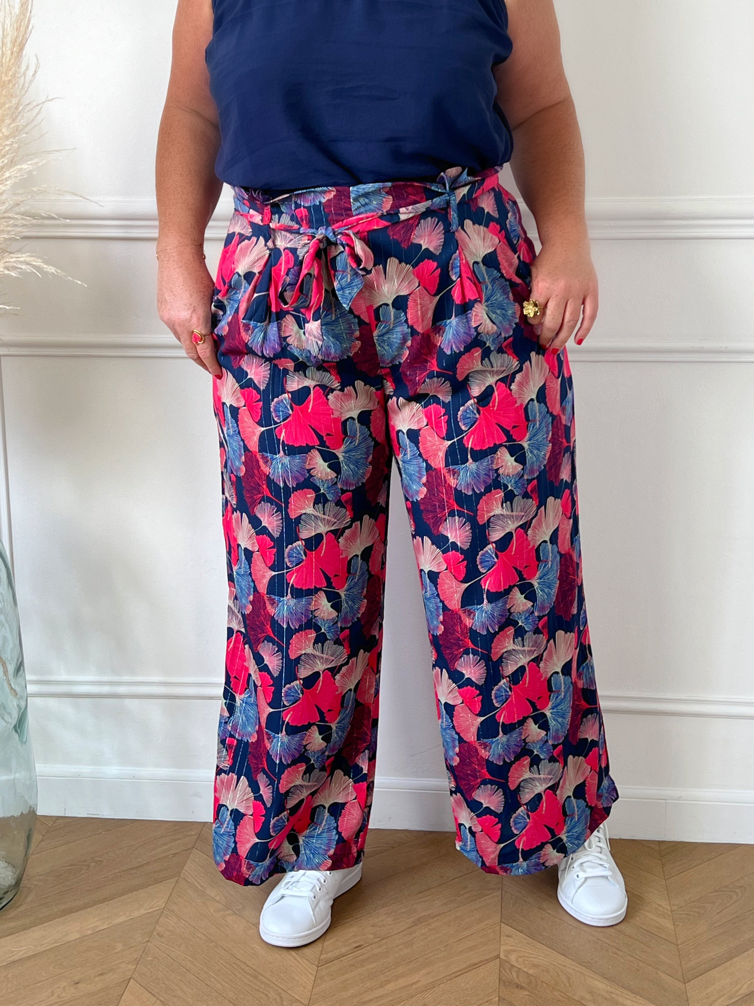 Pantalon large femme discount fleuri