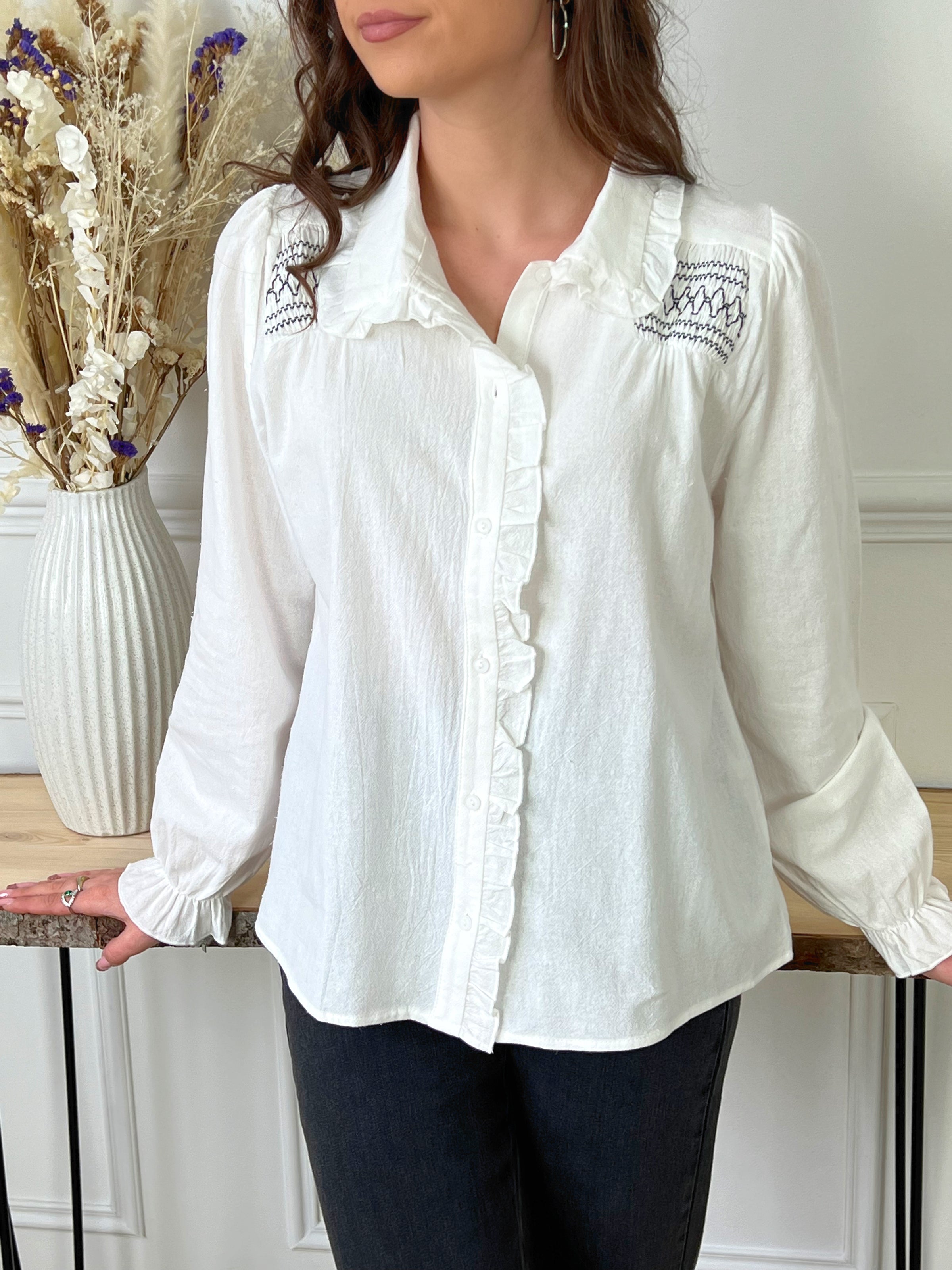 Chemisier a volants bleu femme Loicia