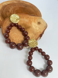 BOUCLES D'OREILLES AVEC PERLES BLEUES Boucles acier inoxydable Perles marron Légères Fermoir puce Longueur environ 6cm