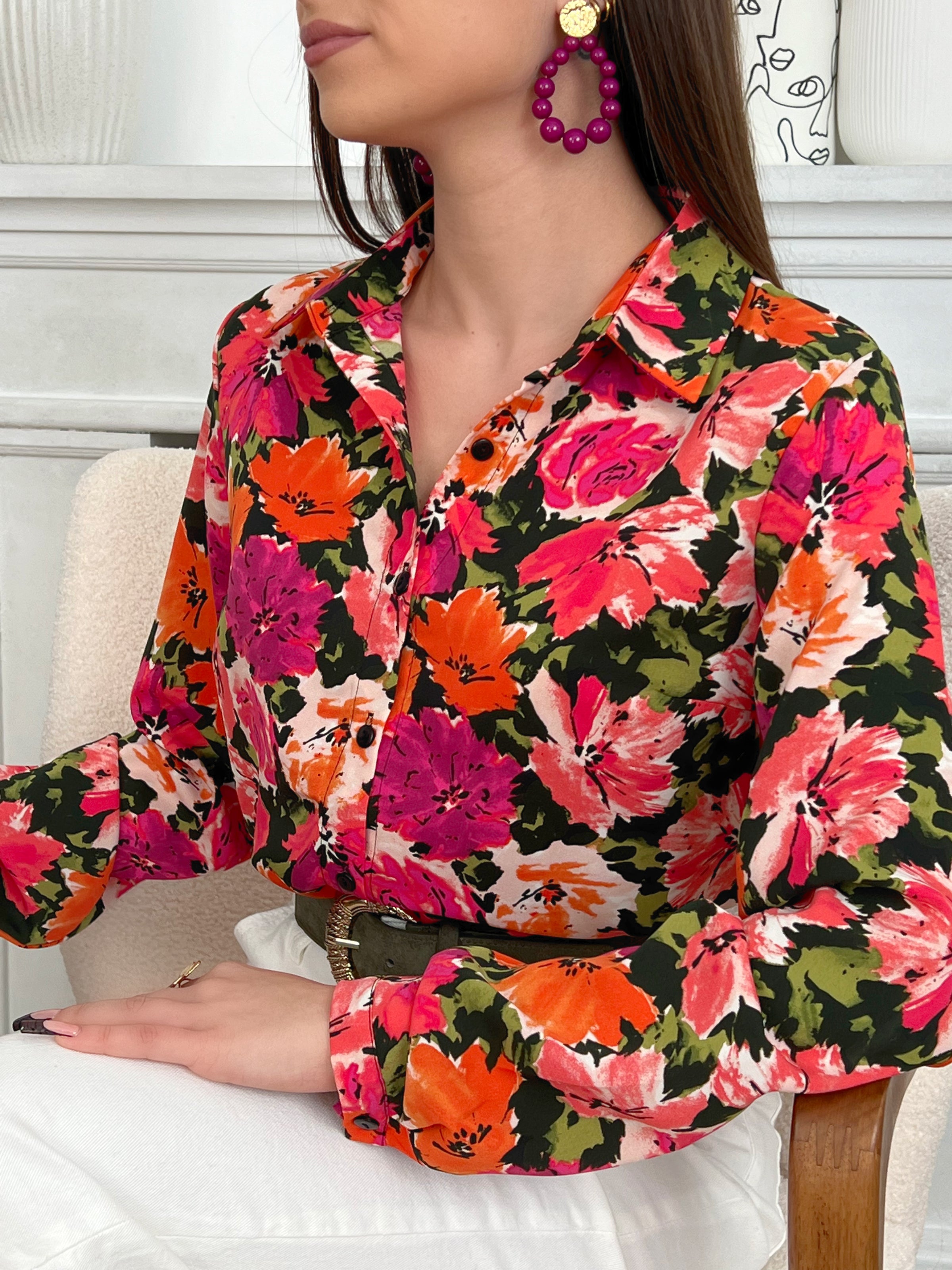 Chemisier noir discount fleuri