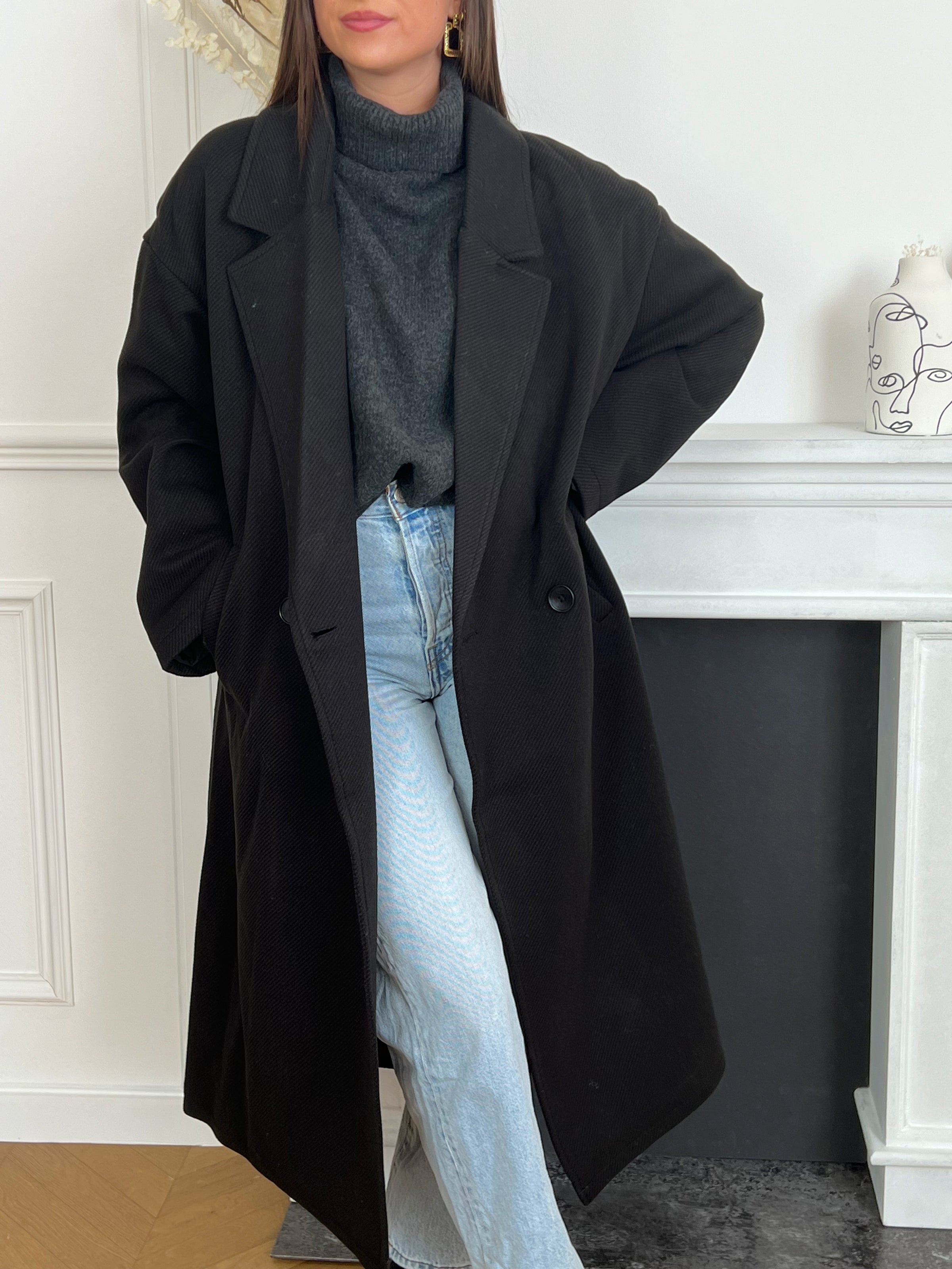 Manteau long noir Rym