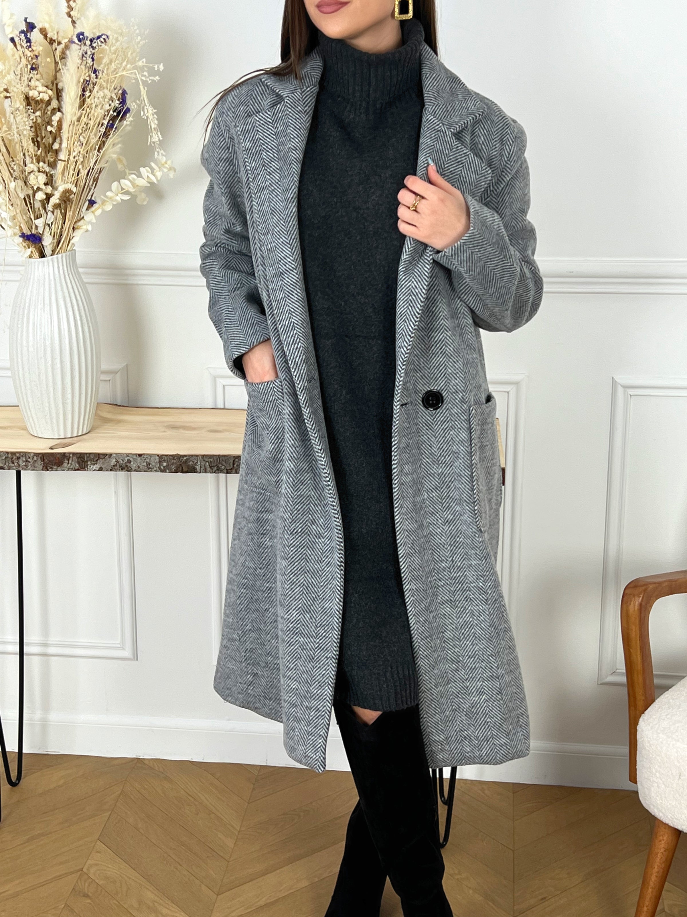Manteau long gris pour femme – Loïcia