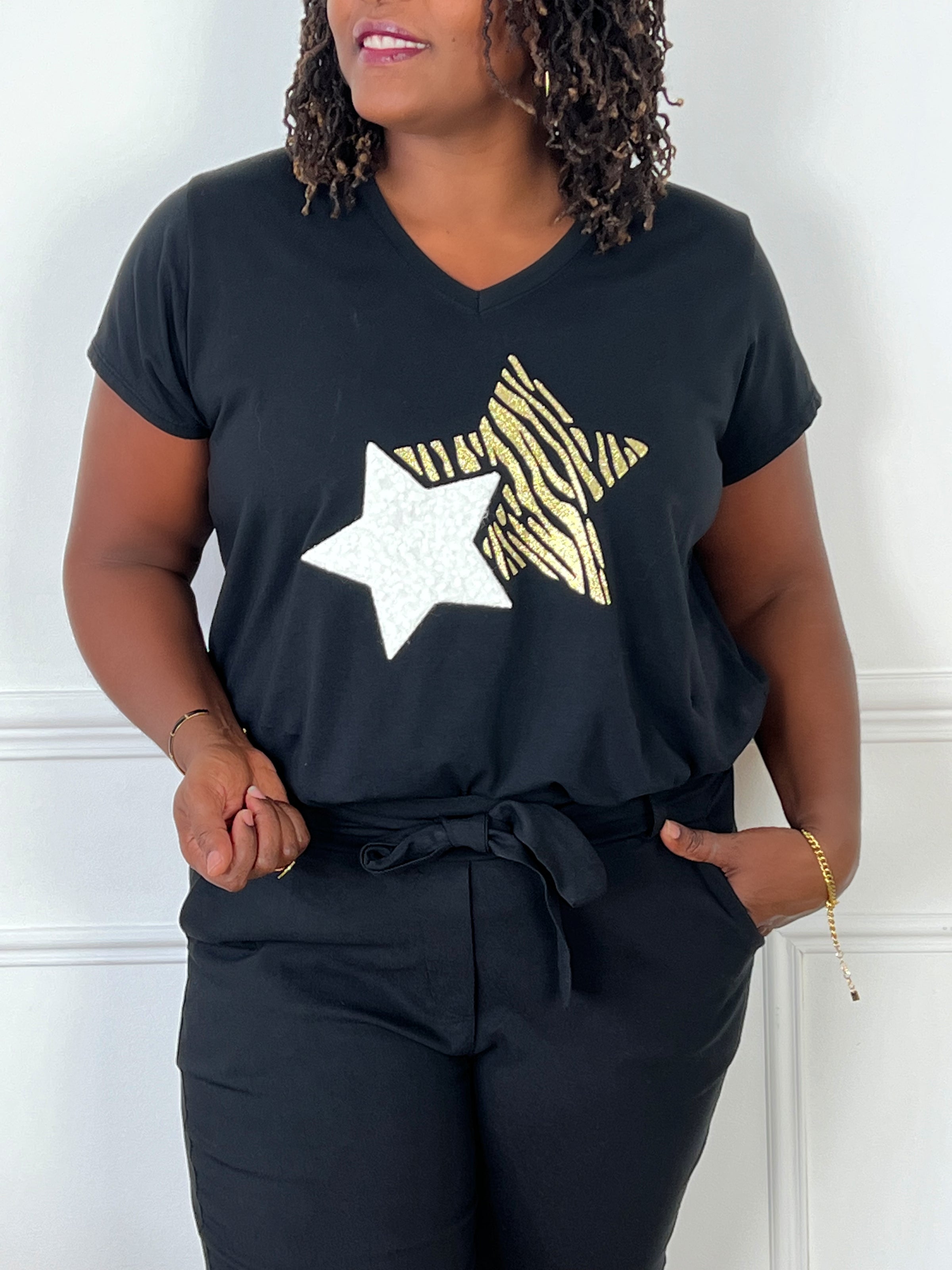 Tee-shirt noir made in Italie : Star - Loïcia