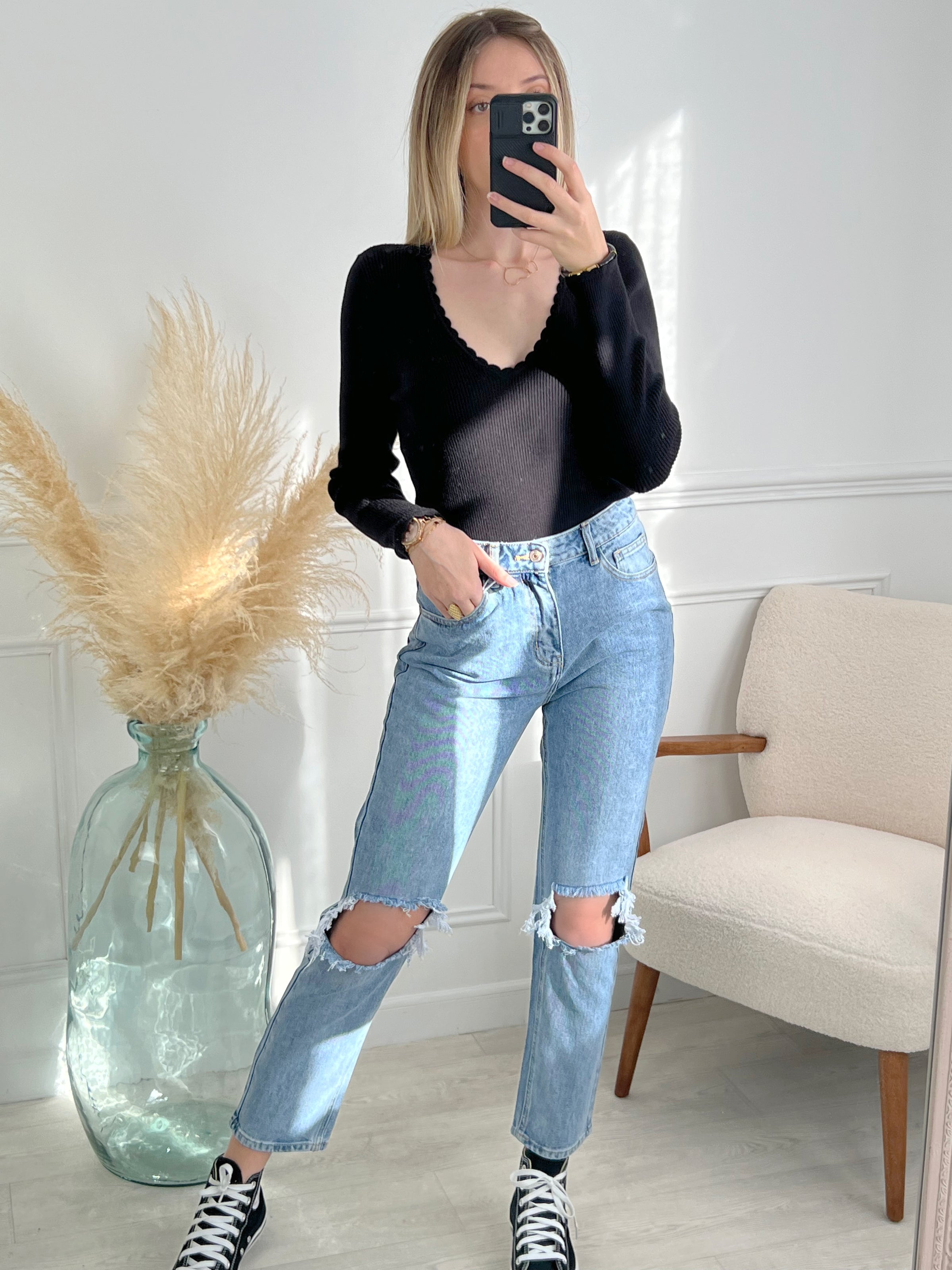 Jean bleu taille haute femme Loicia