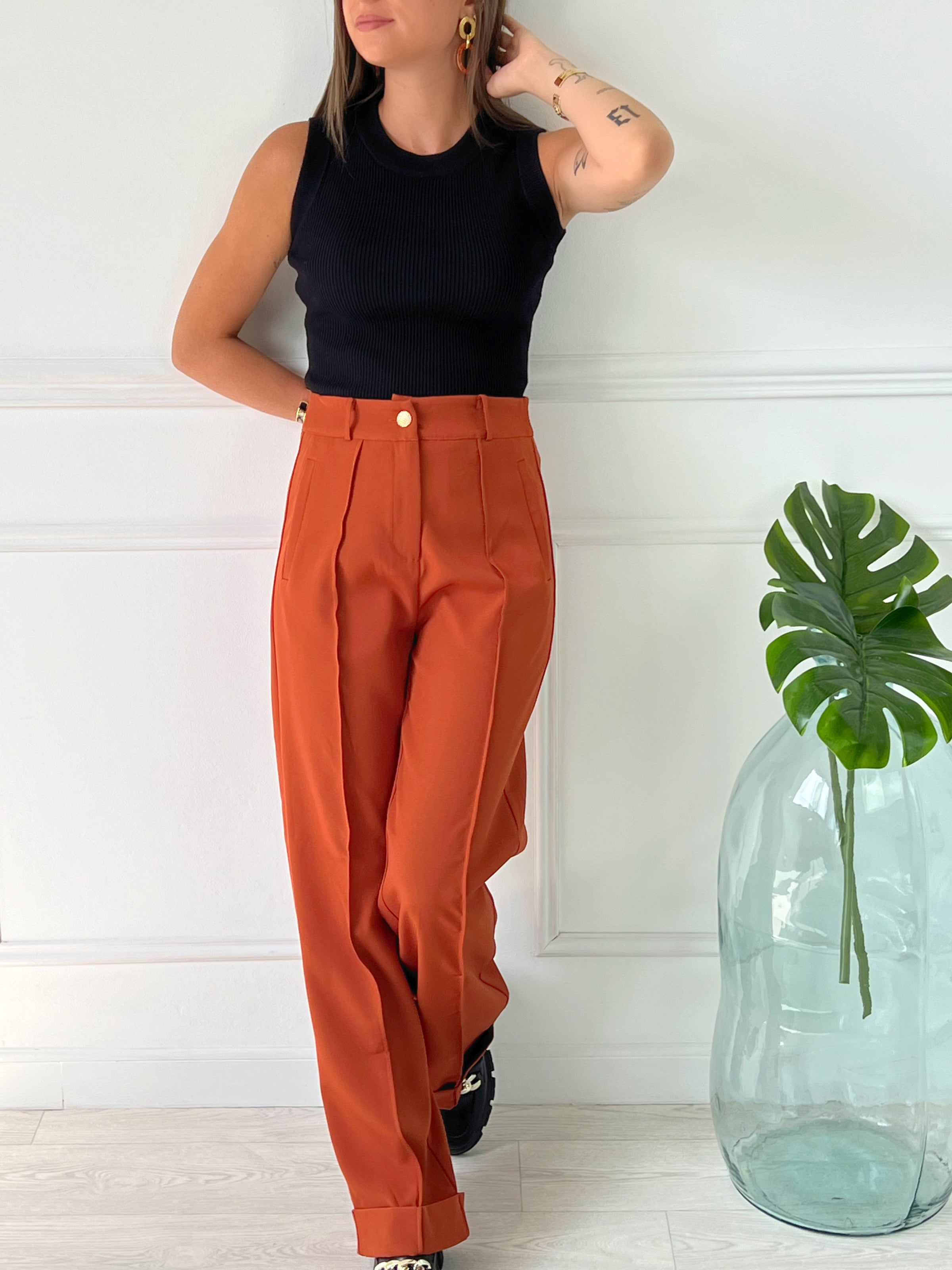 Pantalon femme marron taille haute hot sale