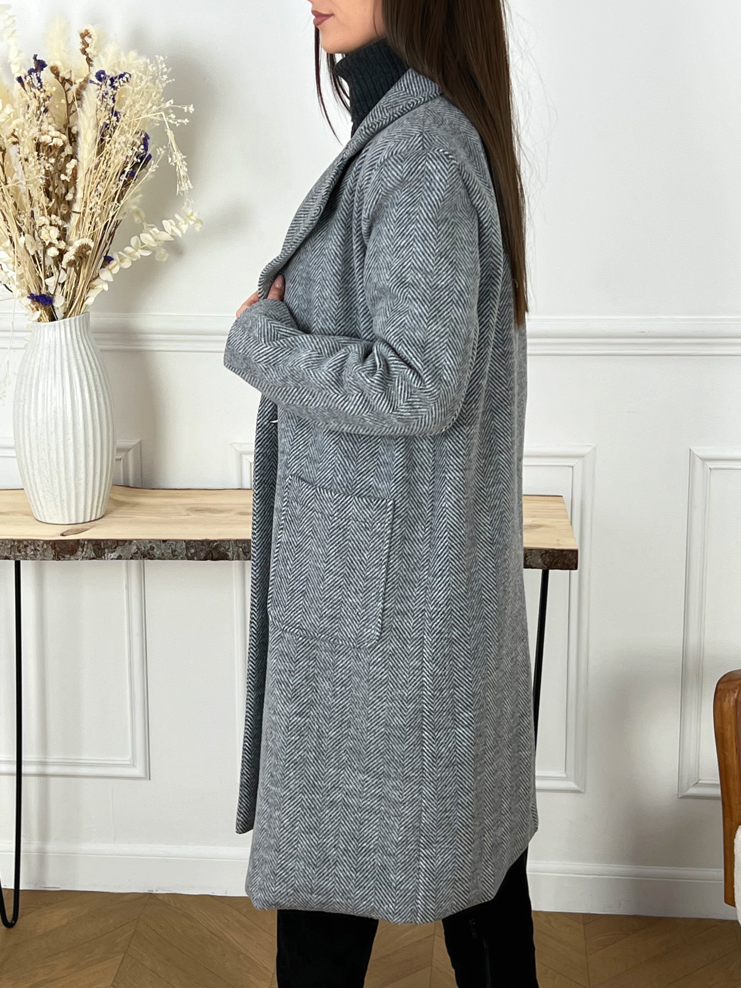 Manteau long gris pour femme Loicia
