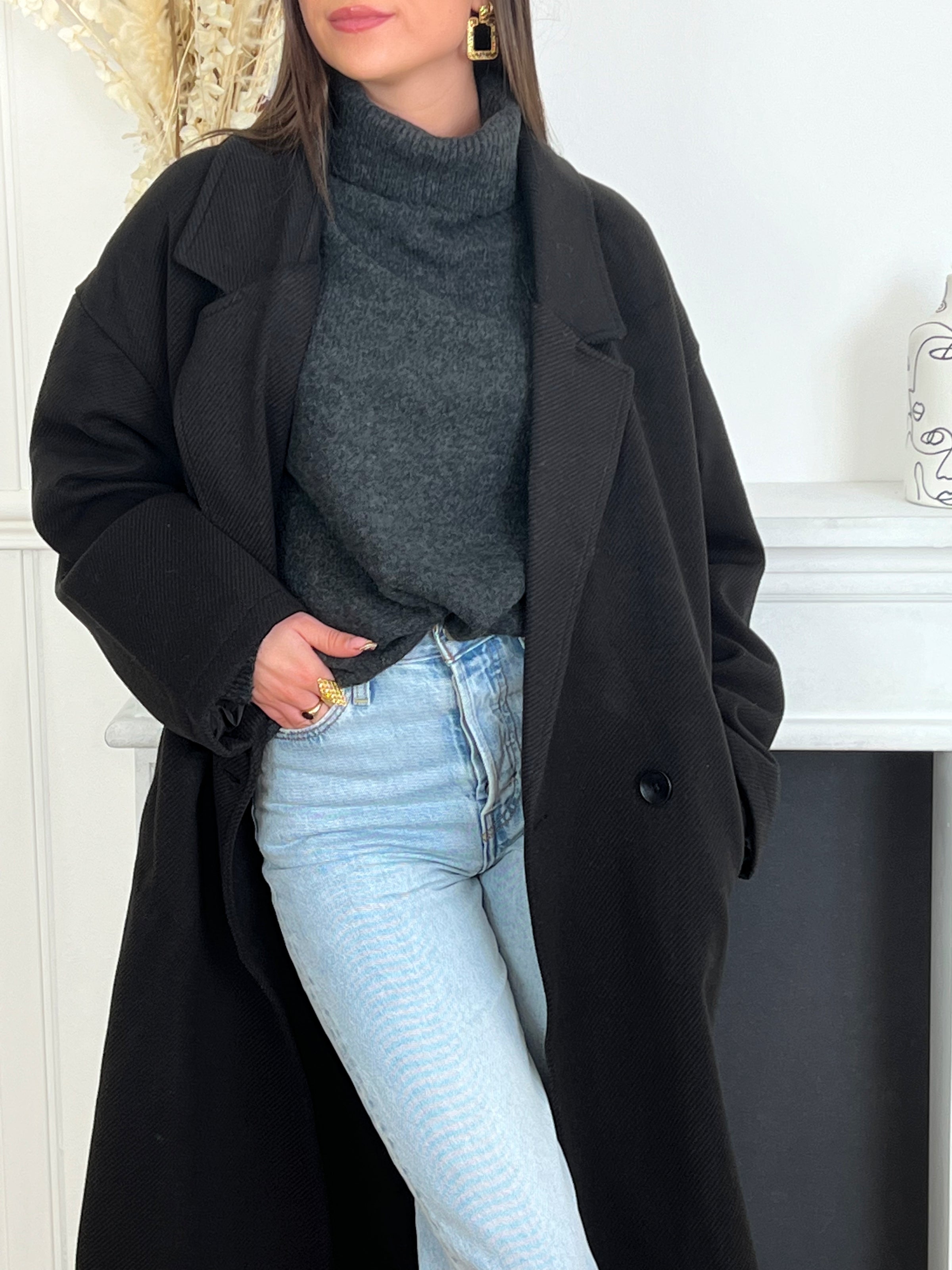 Manteau long noir Rym