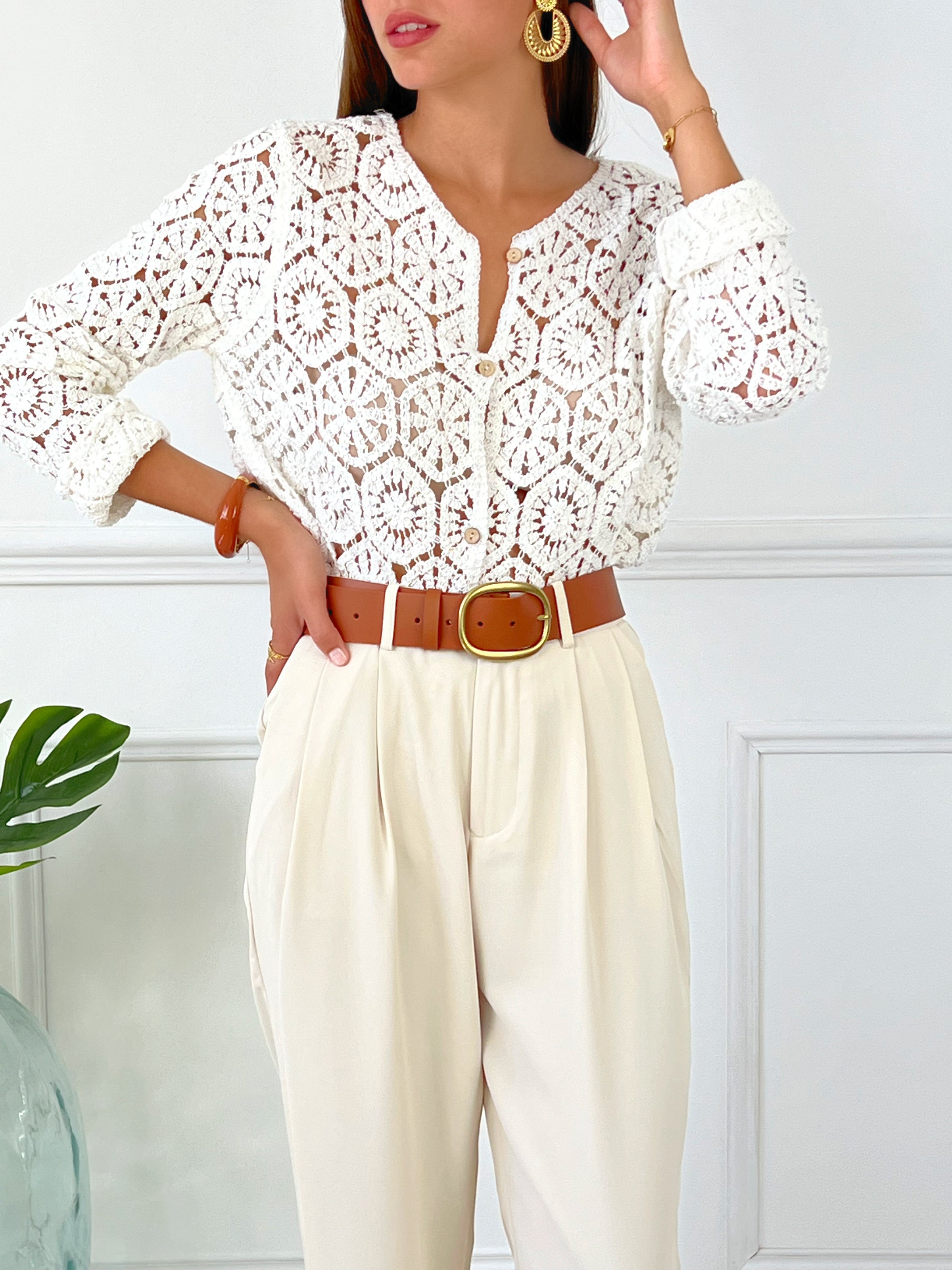 Pantalon classe pour femme beige Lo cia