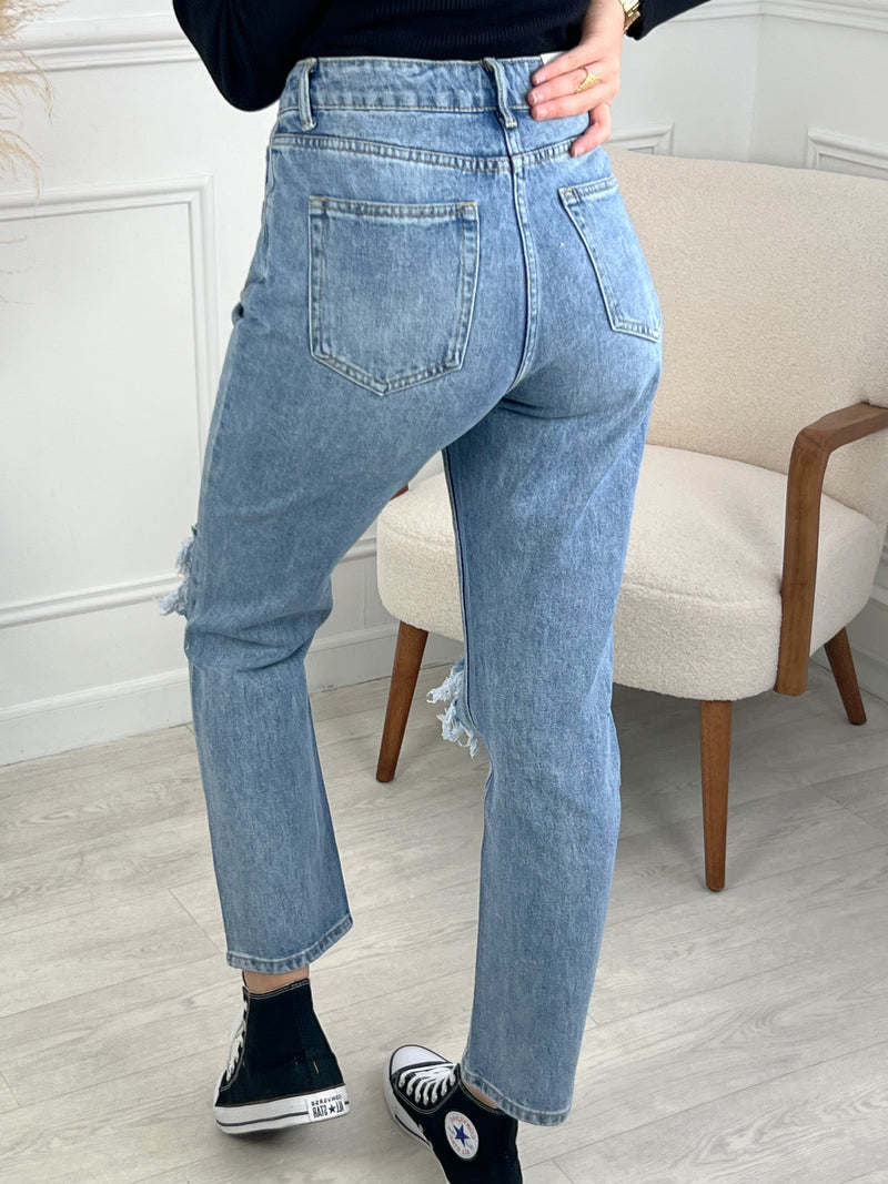 Jean bleu déchiré femme hot sale