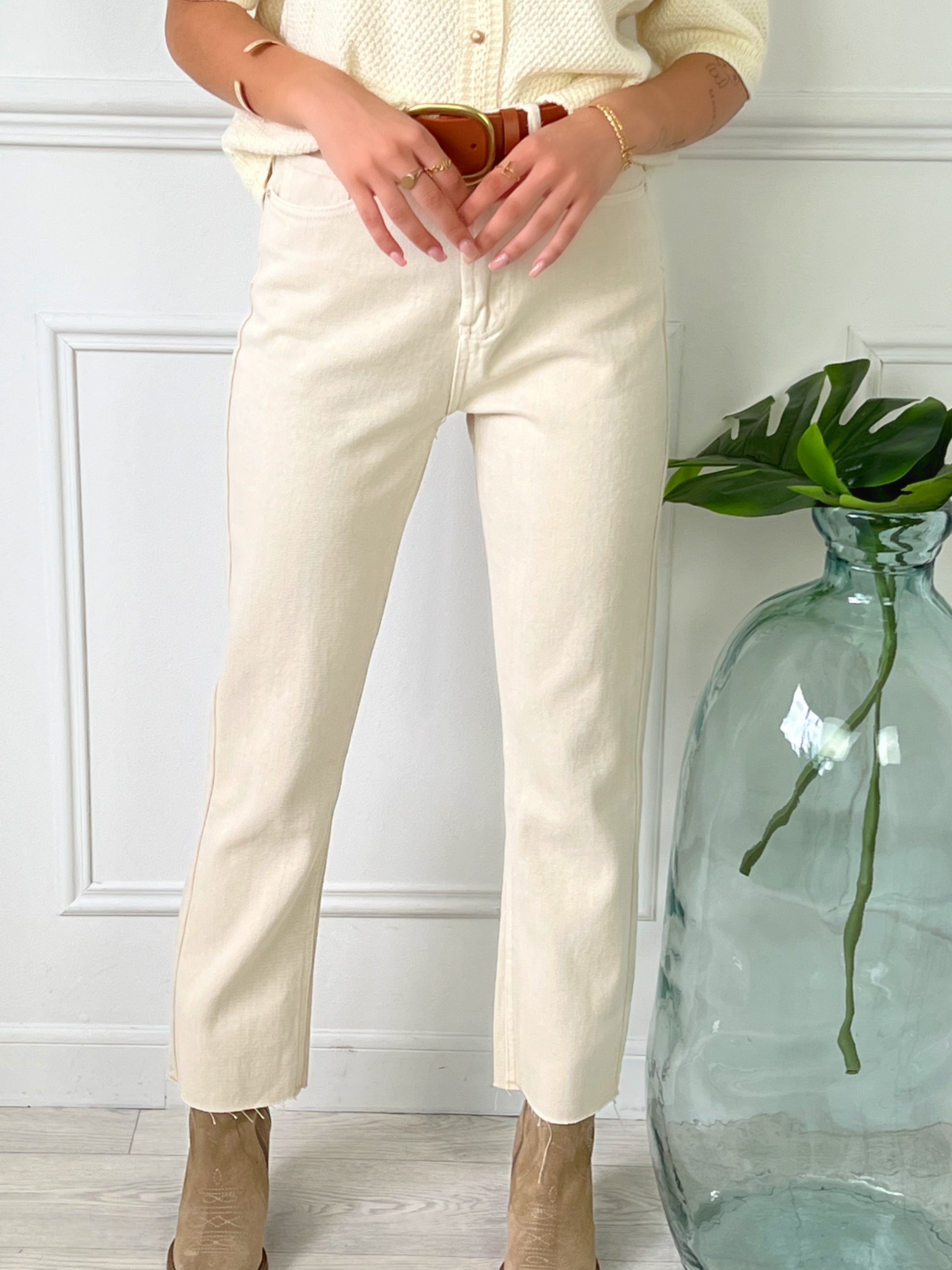 Jean beige femme taille haute best sale