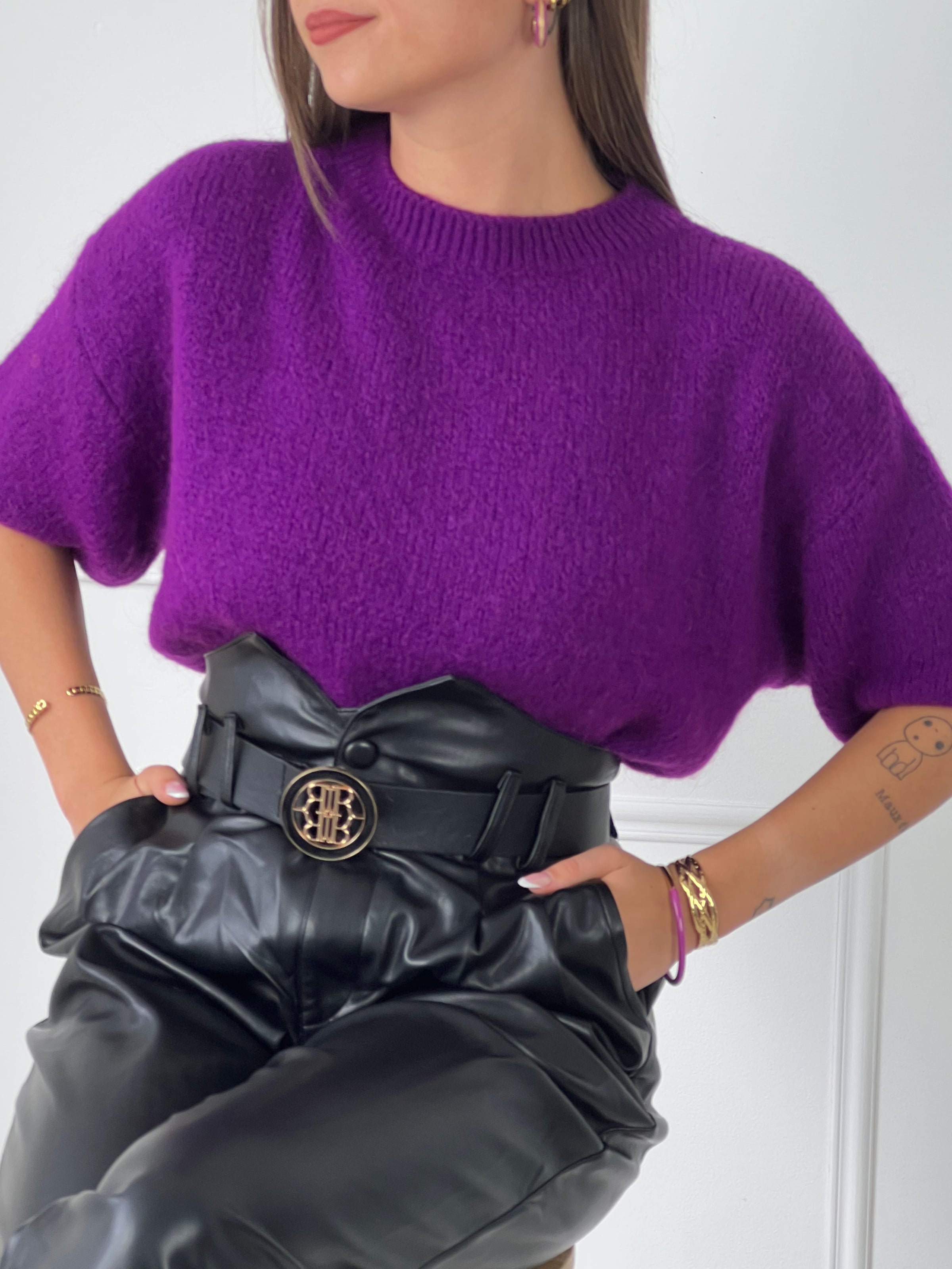 Pantalon simili cuir avec ceinture Loicia