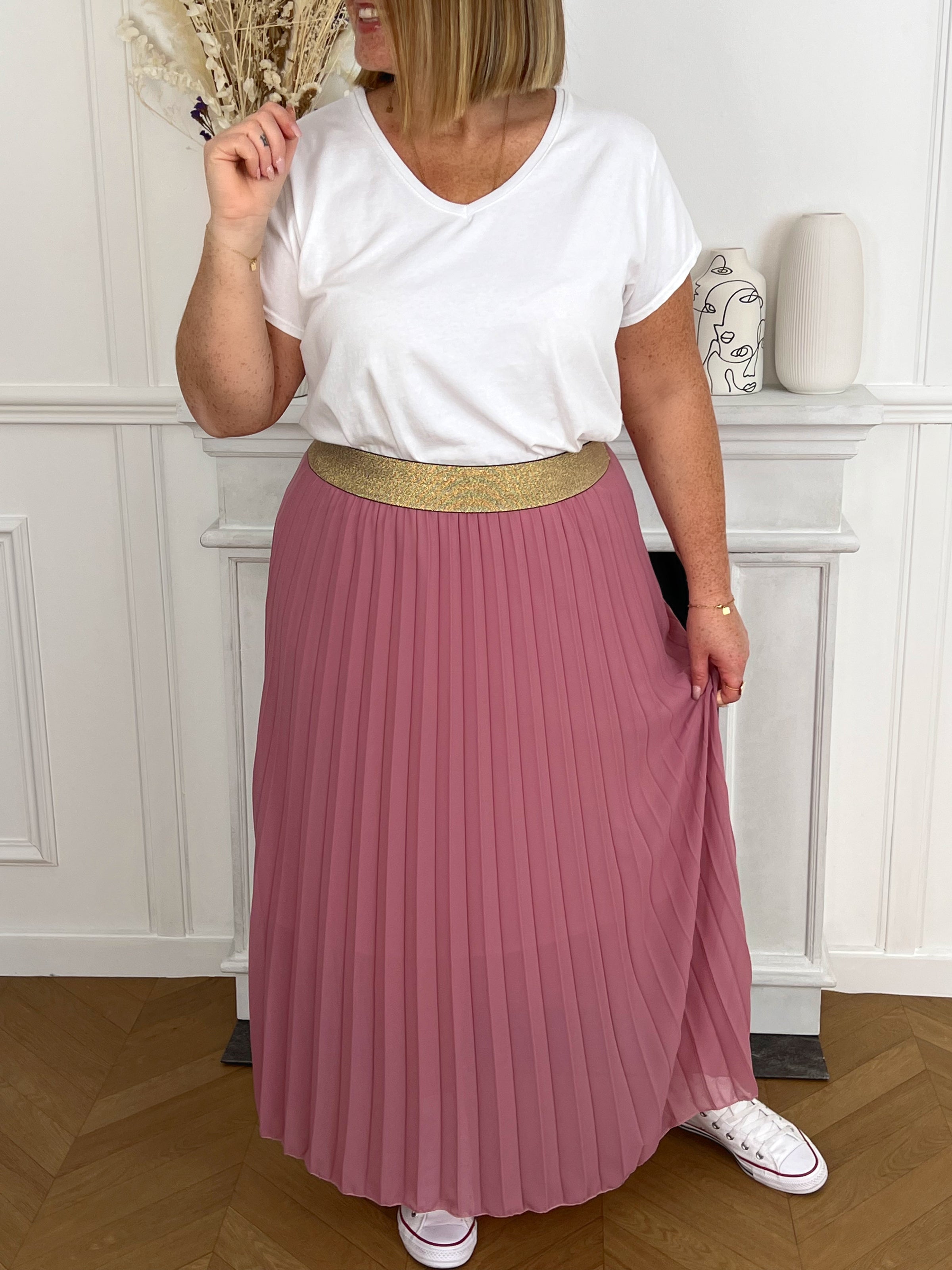 Jupe longue rose plissée hot sale