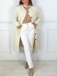 MANTEAU LONG BEIGE FEMME Manteau long Manches longues 2 poches Couleur : beige Composition : 100% Polyester
