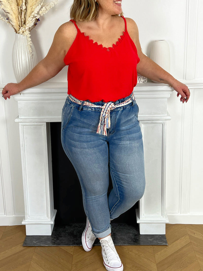 Top avec broderie rouge curve : Alexina