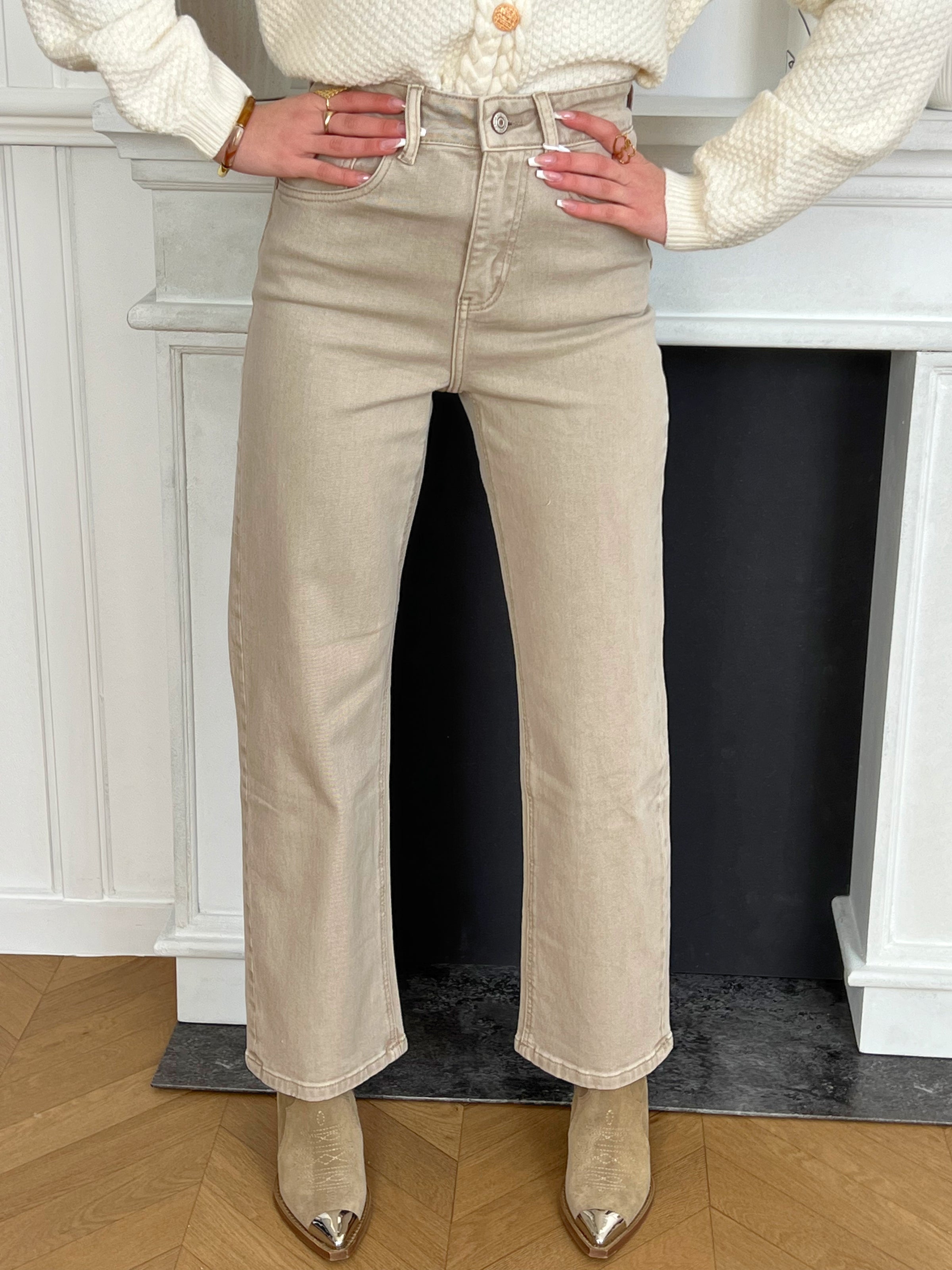 Jean droit beige femme hotsell